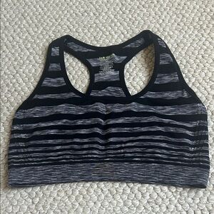 Black & Gray Striped Racerback Sports Bra